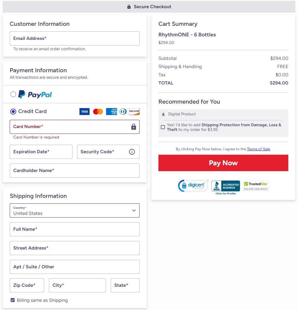 rhythmone official website checkout page – secure online order process